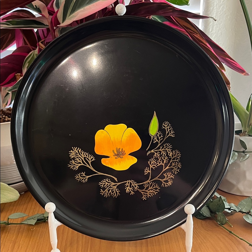 Couroc Vintage 1960’s Poppy Flower Decorative Plate Set of 3 - Picture 5 of 12